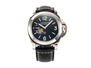 Luminor 44 Logo 3 Days Polished Stainless Steel Case with Black Dial and Black Strap (44mm)