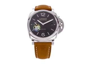 Luminor Due 42 3 Days ‘Date’ Stainless Steel Case with Grey Sunburst Dial and Brown Strap (38mm)