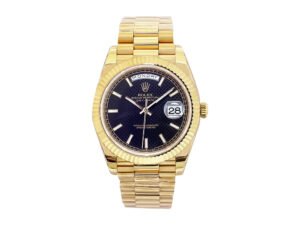 Day-Date 40 Yellow Gold ‘President’ with Black Motif Dial and Fluted Bezel