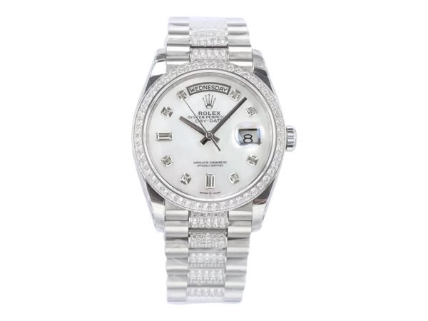Day-Date 36 Stainless Steel ‘President’ with Diamond Mother of Pearl Dial and Diamond Bezel