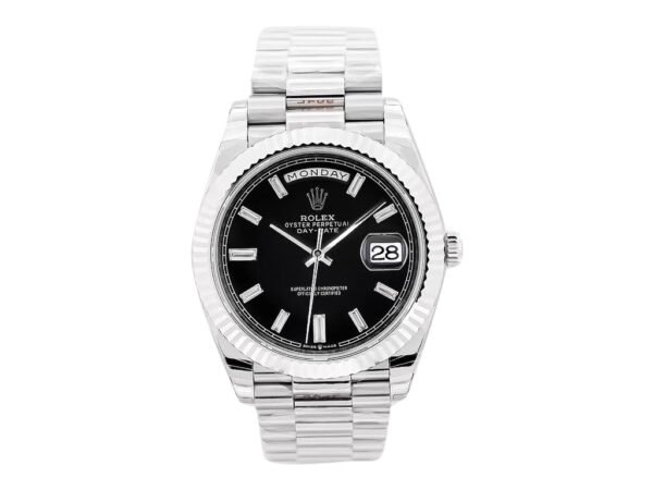 Day-Date 40 White Gold ‘President’ with Black Diamond Dial and Fluted Bezel