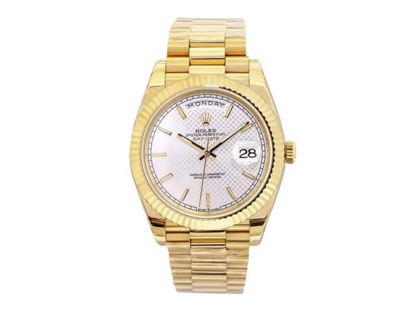 Day-Date 40 Yellow Gold ‘President’ with Silver Motif Dial and Fluted Bezel