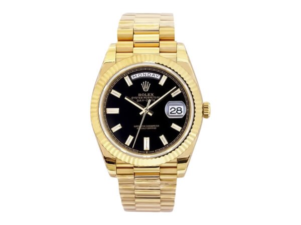 Day-Date 40 Yellow Gold ‘President’ with Onyx Diamond Dial and Fluted Bezel