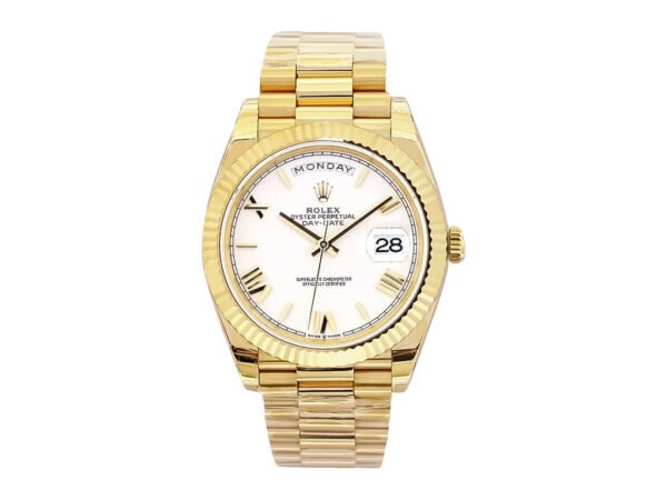 Day-Date 40 Yellow Gold ‘President’ with White Dial (Roman Numerals) and Fluted Bezel