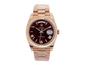 Day-Date 40 Rose Gold ‘President’ with Chocolate Dial (Roman Numerals) and Fluted Bezel