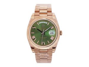 Day-Date 40 Rose Gold ‘President’ with Olive Dial (Roman Numerals) and Fluted Bezel