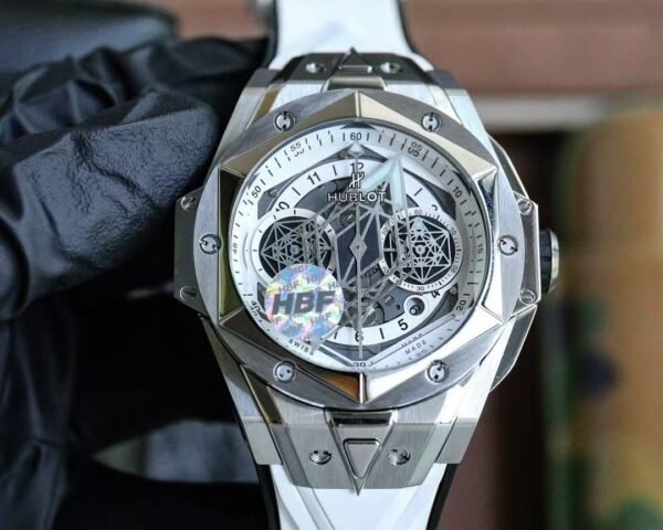 Hublot Big Bang Sang Bleu II 45mm 418.NX.2001.RX.MXM20 Titanium Case White Rubber Strap White Skeletonized Dial