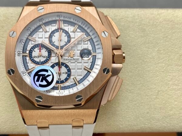 Audemars Piguet Royal Oak Offshore Chronograph 26408OR.OO.A010CA.01 44mm Rose Gold Rubber Strap White Dial