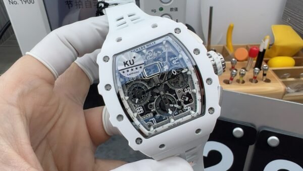 KV Factory Richard Mille RM011-03 CA ATZ 44.5mm Ceramic White Rubber Strap Skeletonized Grey Dial
