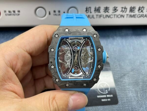 YS Factory Richard Mille RM 53-01 43mm Carbon Fiber Blue Rubber Strap Skeletonized Black Dial