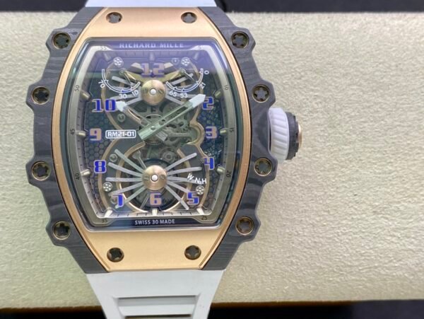 RM Factory Richard Mille RM21-01 43mm Titanium&Carbon Fiber White Rubber Strap Arabic numerals Skeletonized Silver Dial