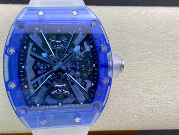 RM Factory Richard Mille RM 12-01 39mm Blue Crystal White Rubber Strap Skeletonized Black Dial
